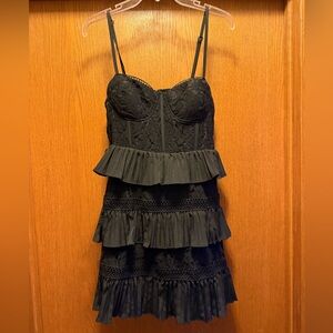 Impressions Black Lace Tiered Ruffle Mini Dress with Adjustable Straps